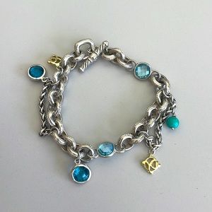 David Yurman SS  18kt Gold Topaz and Turquoise Old world charm bracelet.